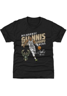 Giannis Antetokounmpo Milwaukee Bucks Youth Black Slant Player Tee