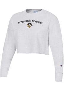Champion Pittsburgh Penguins Womens Grey Boyfriend Cropped Crew Sweatshirt