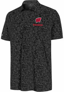 Antigua Wisconsin Badgers Mens Black Lush Short Sleeve Polo