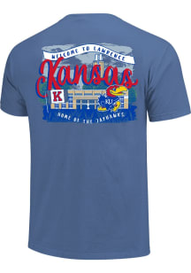 Kansas Jayhawks Womens Light Blue Campus Drawing Script Short Sleeve T-Shirt