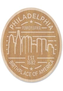 Philadelphia Wooden Oval Cityscape Stickers - Brown