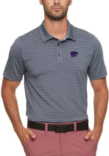 K-State Wildcats Mens Charcoal Naples Striped Performance Short Sleeve Polo