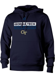 Adidas GA Tech Yellow Jackets Mens Navy Blue Heat Seal Fleece Long Sleeve Hoodie