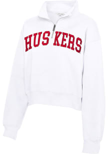 Nebraska Cornhuskers Womens White Cropped Sport Fleece Qtr Zip