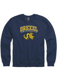 Drexel Dragons Mens Navy Blue Arch Mascot Long Sleeve Crew Sweatshirt
