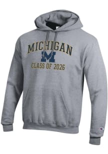 Champion Michigan Wolverines Mens Grey Font Class of 2026 Powerblend Long Sleeve Hoodie