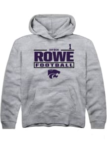 Jayden Rowe Rally K-State Wildcats Youth NIL Stacked Box Long Sleeve Player Hoodie Grey
