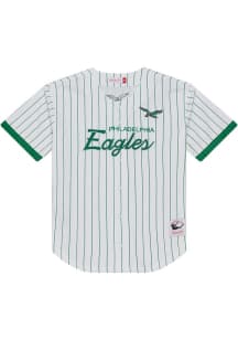 Mitchell and Ness Philadelphia Eagles Mens White Retro Head Coach Baseball Jersey