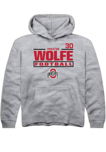 Preston Wolfe Rally Ohio State Buckeyes Youth NIL Stacked Box Long Sleeve Player Hoodie Grey