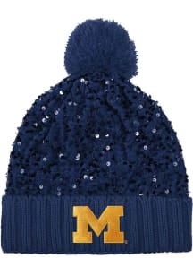 Forever Collectibles Michigan Wolverines Navy Blue W Big Logo Sequin Light Up Beanie Womens Knit H..