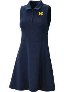 Columbia Michigan Wolverines Womens Navy Blue Heat Seal Match Short Sleeve Dress