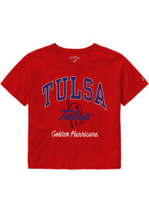 League Tulsa Golden Hurricane Womens Crimson Clothesline Crop Short Sleeve T-Shirt