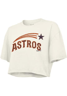 Houston Astros Womens White Boxy Glitter Short Sleeve T-Shirt