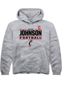 Isaiah Johnson Rally Cincinnati Bearcats Youth NIL Stacked Box Long Sleeve Player Hoodie Grey