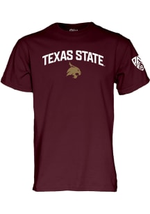 Blue 84 Texas State Bobcats Maroon Arched Name PAC 12 Short Sleeve T Shirt