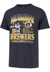 47 Milwaukee Brewers Navy Blue 2025 Postseason Participant  Playoff Franklin Short Sleeve Fashion..
