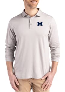 Cutter and Buck Michigan Wolverines Mens Grey Coastline Long Sleeve Polo Shirt