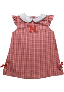 Vive La Fete Nebraska Cornhuskers Baby Girls Red Gingham Short Sleeve Dress