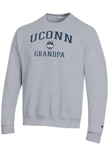 Champion UConn Huskies Mens Grey Grandpa Powerblend Long Sleeve Crew Sweatshirt