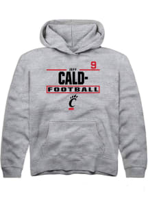 Jeff Caldwell Rally Cincinnati Bearcats Youth NIL Stacked Box Long Sleeve Player Hoodie Grey