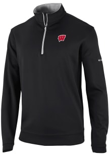 Columbia Wisconsin Badgers Mens Black Heat Seal Omni Wick Wickhams Hills Long Sleeve Qtr Zip Pullo..