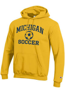 Champion Michigan Wolverines Mens Yellow Soccer Powerblend Long Sleeve Hoodie