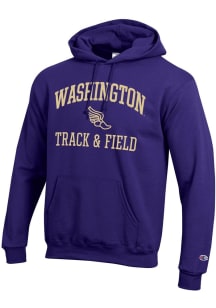 Champion Washington Huskies Mens Purple Track & Field Icon Powerblend Long Sleeve Hoodie