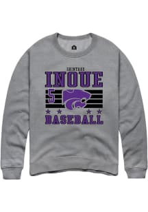 Shintaro Inoue  Rally K-State Wildcats Mens Grey NIL Striped Long Sleeve Crew Sweatshirt
