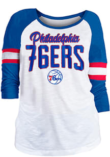 New Era Philadelphia 76ers Womens White Slub Glitter 3/4 Scoop Neck LS Tee