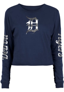 New Era Detroit Tigers Womens Navy Blue Athletic Foil Crop Crew LS Tee
