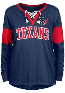 New Era Houston Texans Womens Navy Blue Lace Up Design LS Tee