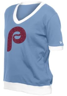 New Era Philadelphia Phillies Womens Light Blue Knit Short Sleeve T-Shirt