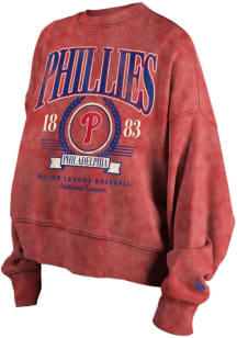New Era Philadelphia Phillies Womens Red Washed Crew Sweatshirt