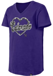 New Era Colorado Rockies Girls Black Wordmark Script Heart Flip Sequin Short Sleeve Fashion T-Shir..