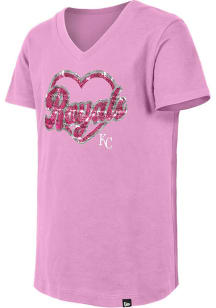 New Era Kansas City Royals Girls Pink Wordmark Script Heart Flip Sequin Short Sleeve Fashion T-Shi..