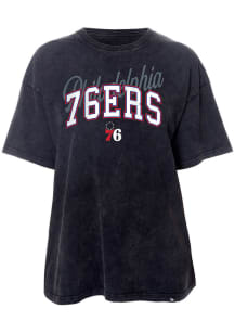 New Era Philadelphia 76ers Womens Black Washed Oversized Short Sleeve T-Shirt