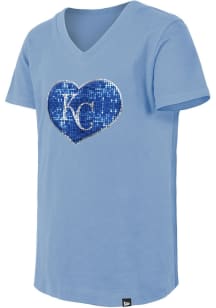New Era Kansas City Royals Girls Light Blue Heart Flip Sequin Short Sleeve Fashion T-Shirt