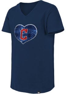 New Era Cleveland Guardians Girls Navy Blue Heart Flip Sequin Short Sleeve Fashion T-Shirt