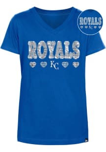 New Era Kansas City Royals Girls Blue Wordmark Hearts Flip Sequin Short Sleeve Fashion T-Shirt