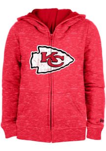 New Era Kansas City Chiefs Girls Pink Space Dye Distressed Primary Logo Long Sleeve Full Zip Jacke..