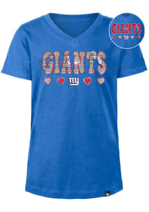 New Era New York Giants Girls Blue Wordmark Hearts Flip Sequin Short Sleeve Fashion T-Shirt