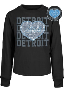 New Era Detroit Lions Girls Black Flip Sequin Heart Cropped Long Sleeve T-shirt