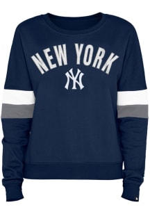 New Era New York Yankees Womens Navy Blue Stripe Sleeve Crew Sweatshirt
