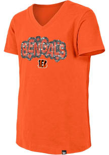 New Era Cincinnati Bengals Girls Orange Wordmark Flip Sequin Short Sleeve Fashion T-Shirt