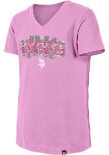 New Era Minnesota Vikings Girls Pink Wordmark Flip Sequin Short Sleeve Fashion T-Shirt
