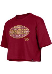 New Era Washington Commanders Girls Maroon Football Flip Sequin Short Sleeve Fashion T-Shirt