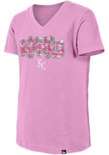 New Era Kansas City Royals Girls Pink Wordmark Flip Sequin Short Sleeve Fashion T-Shirt