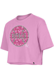 New Era Kansas City Royals Girls Pink Baseball Flip Sequin Short Sleeve Fashion T-Shirt