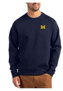 Cutter and Buck Michigan Wolverines Mens Navy Blue Roam Long Sleeve Crew Sweatshirt