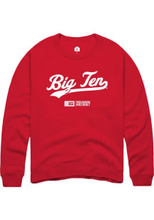 Rally Big Ten Mens Red Script Long Sleeve Crew Sweatshirt